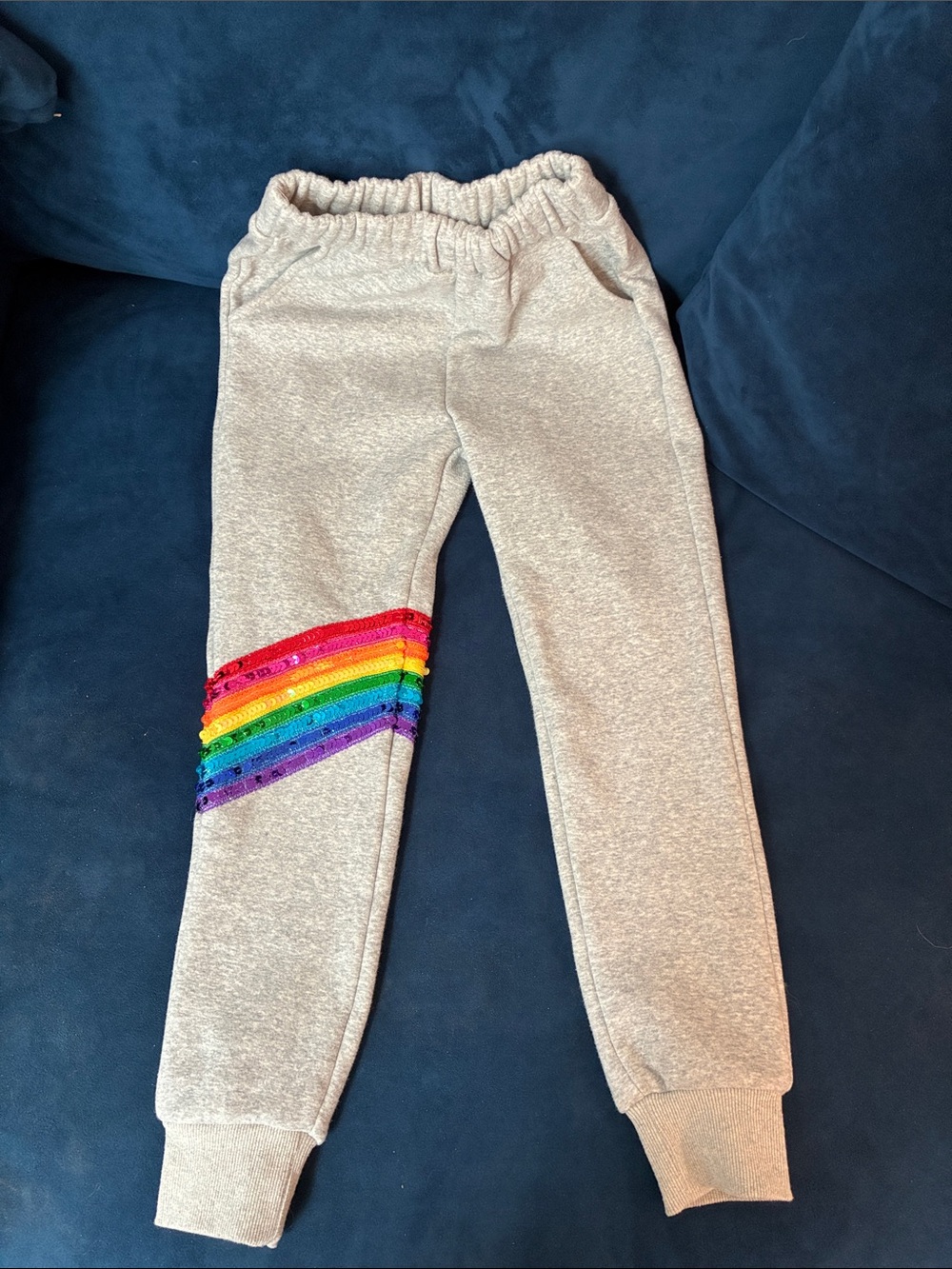 Lola + the boys Gray Joggers with Rainbow Sequin Stripe